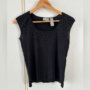 Women Small Black Beaded Silk Cashemere Blend Top Minimalist Quiet Luxury Preppy